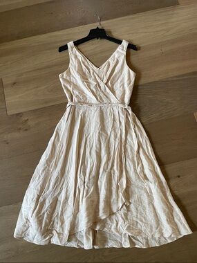 DKNY Striped Faux Wrap Linen Blend Dress Size 10 NWOT